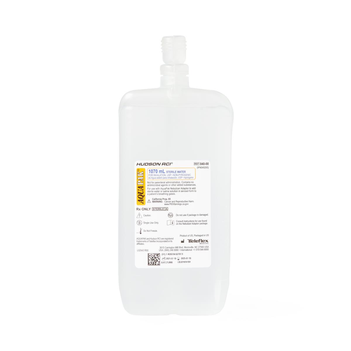 AquaPak Prefilled Nebulizer with Sterile Water and 028 Adapter, 1,070 mL, 10/CS